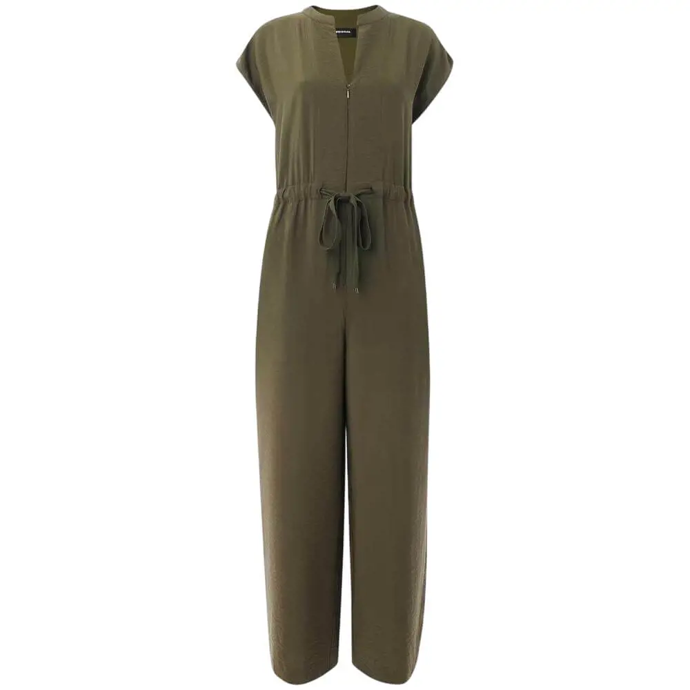 Whistles Khaki Sleeveless Drawstring Jumpsuit